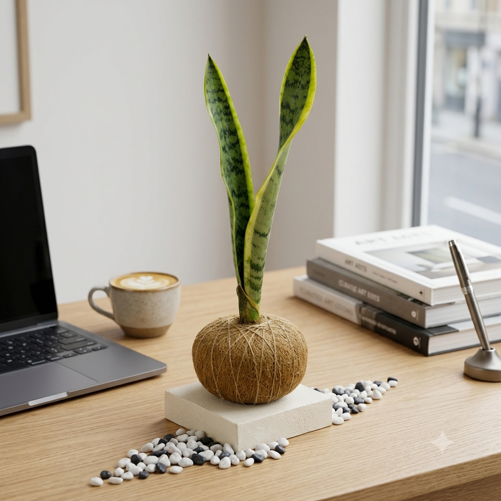 Kokedama de Sansevieria grande – Purificadora Natural de Fácil Cuidado