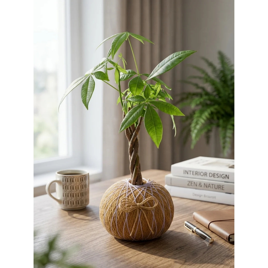 Kokedama de Pachira – Mini Árbol Tropical de Interior